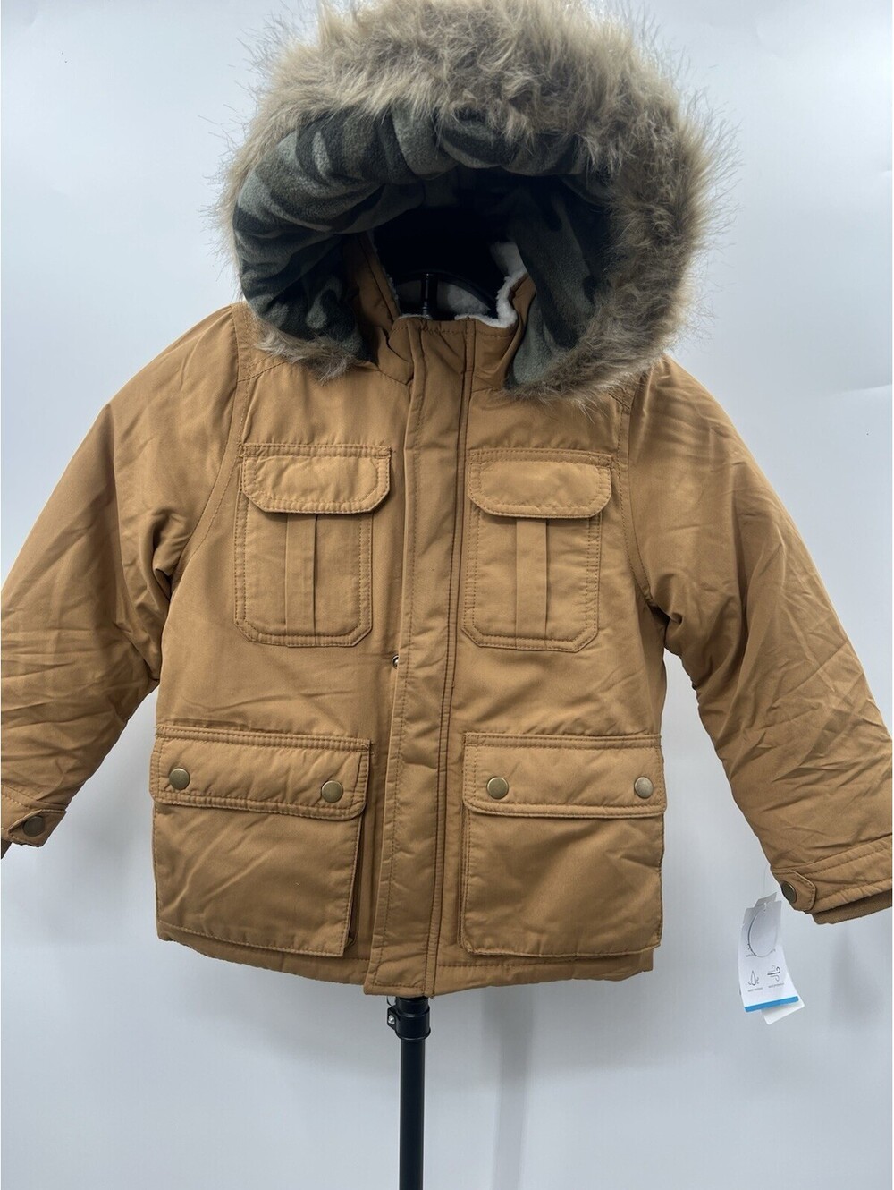 Carter's Boys Hooded Parka Jacket Camel Faux Fur Camo Lined Winter Coat NWT 5/6